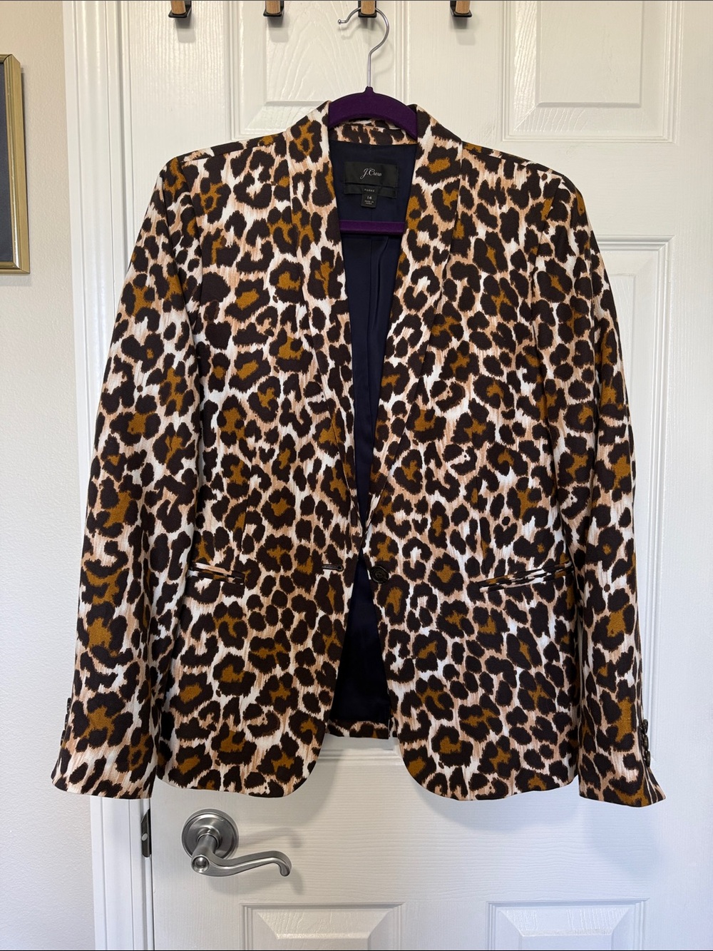 J. Crew Womens linen blend Leopard Print Tailored Blazer Jacket Sz 14